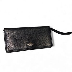 Coach Pebbled Black Leather Wristlet